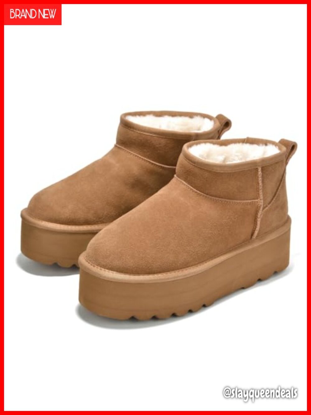 Genuine Suede Ankle Boots Waterproof Platform Faux Fur Lined Women's Winter